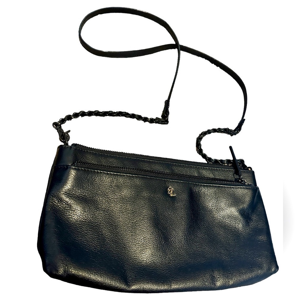 Elliott Lucca Black Leather Crossbody Bag Purse Chain Strap